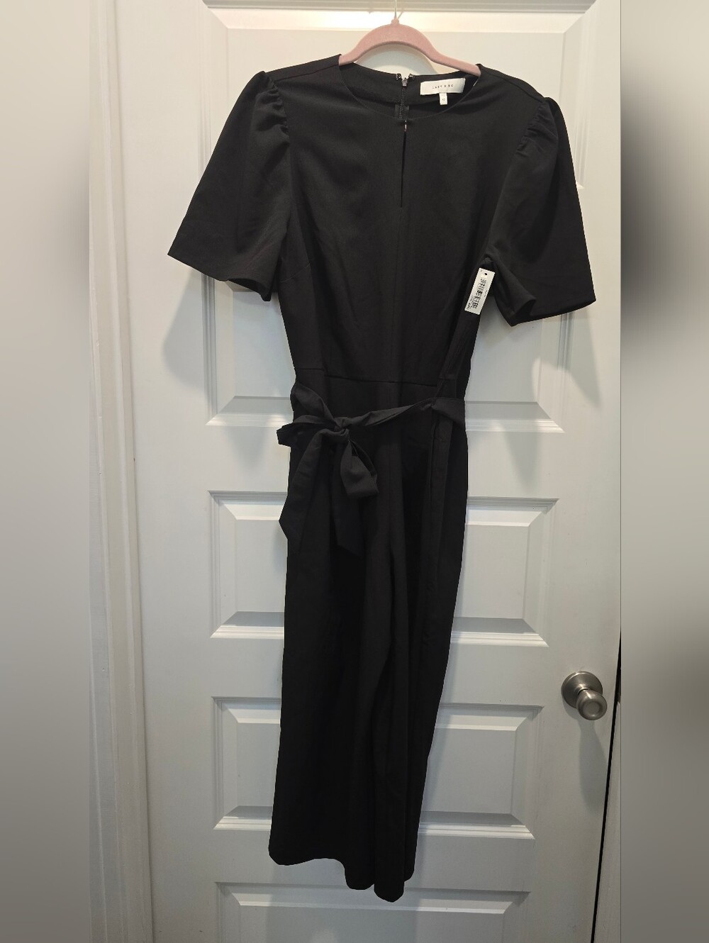 Lark & Ro Black Short Sleeve Jumpsuit with Waist Tie